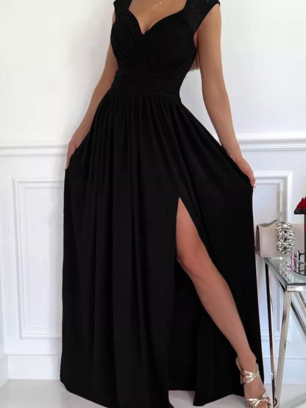 High Slit Lace Detail Maxi Dress, image 17