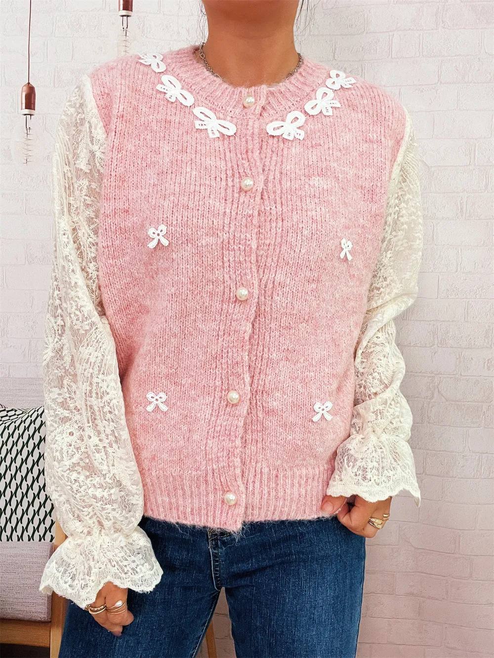 Lace Sleeve Button-Up Cardigan, image 14