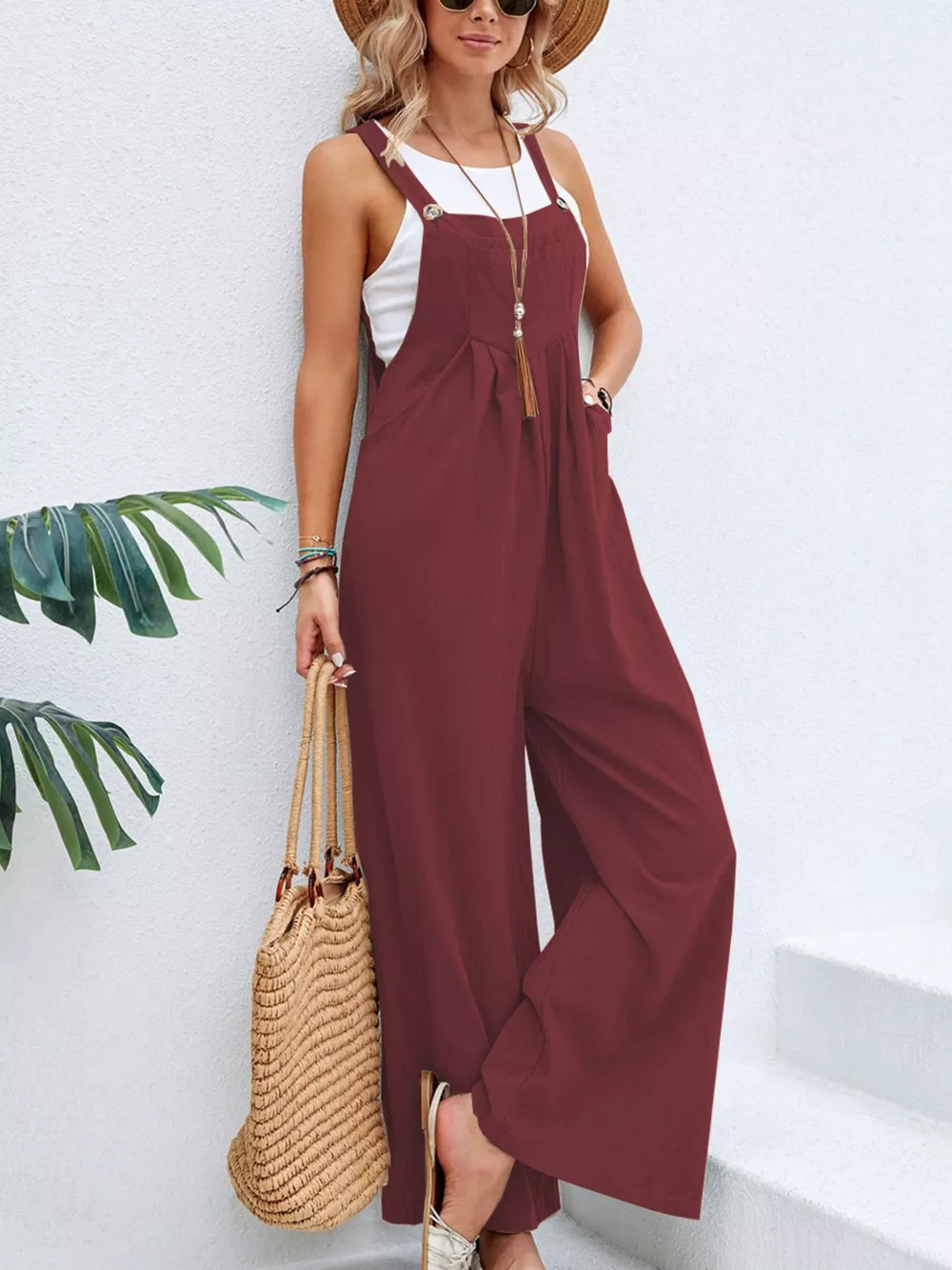 Full Size Casual Wide-Leg Overalls with Pockets Plus Size, image 19