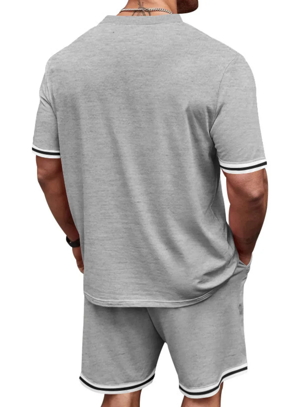 Men's Full Size Striped Short Sleeve Tee and Shorts Set Plus Size, image 15
