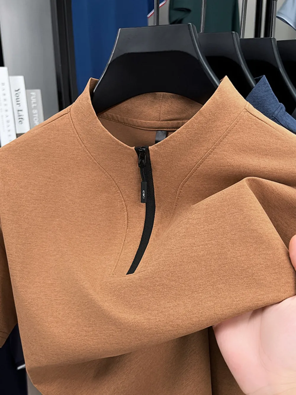 Men's Plus Size Quarter Zip Short Sleeve Top, image 7