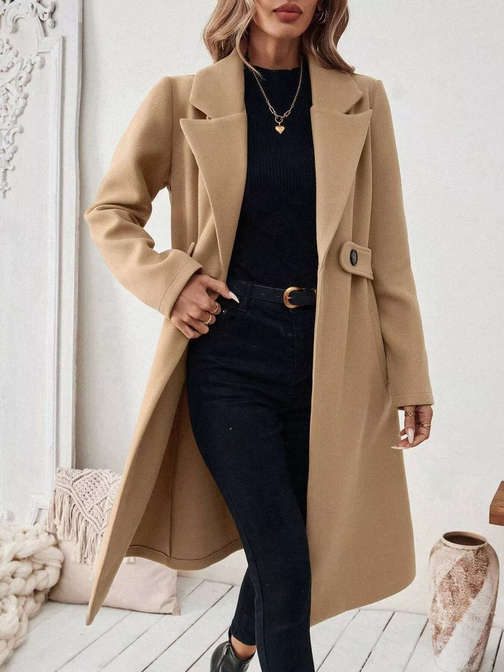 One Button Wool Blend Overcoat, image 6