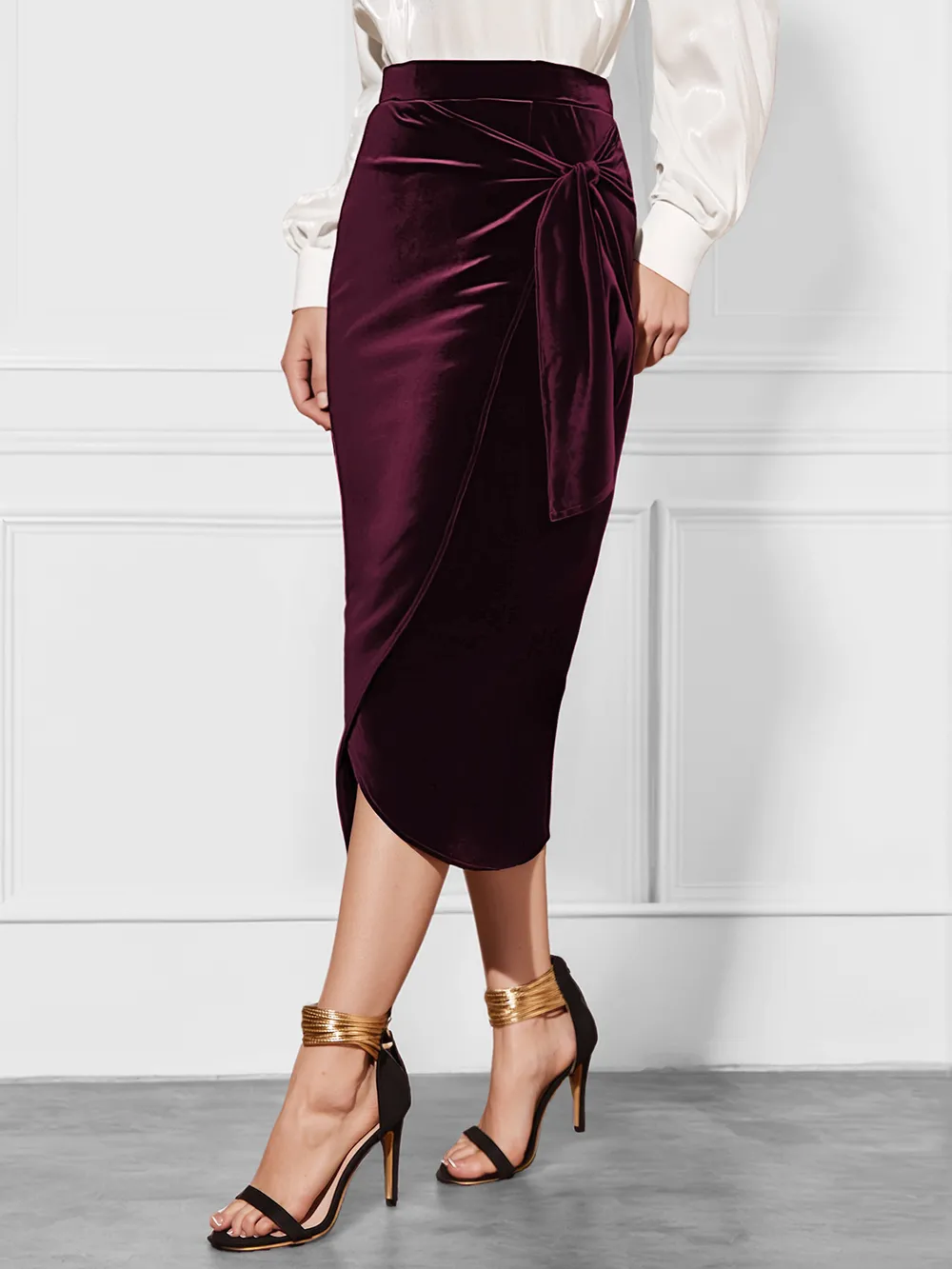 Side Tied Velvet Skirt
