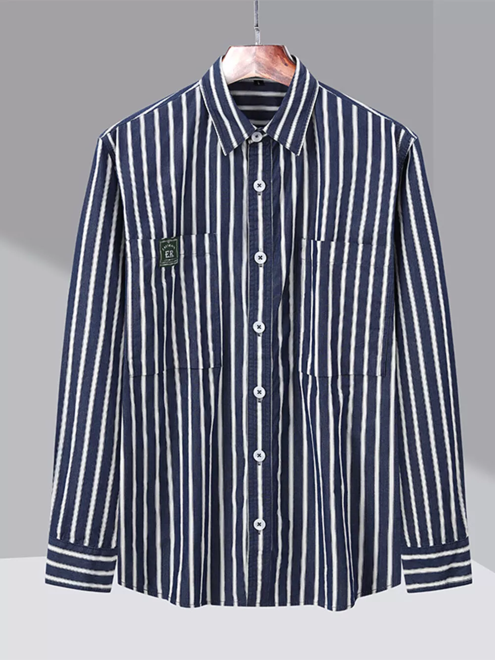 Men's Plus Size Button Up Long Sleeve Striped Shirt, image 8