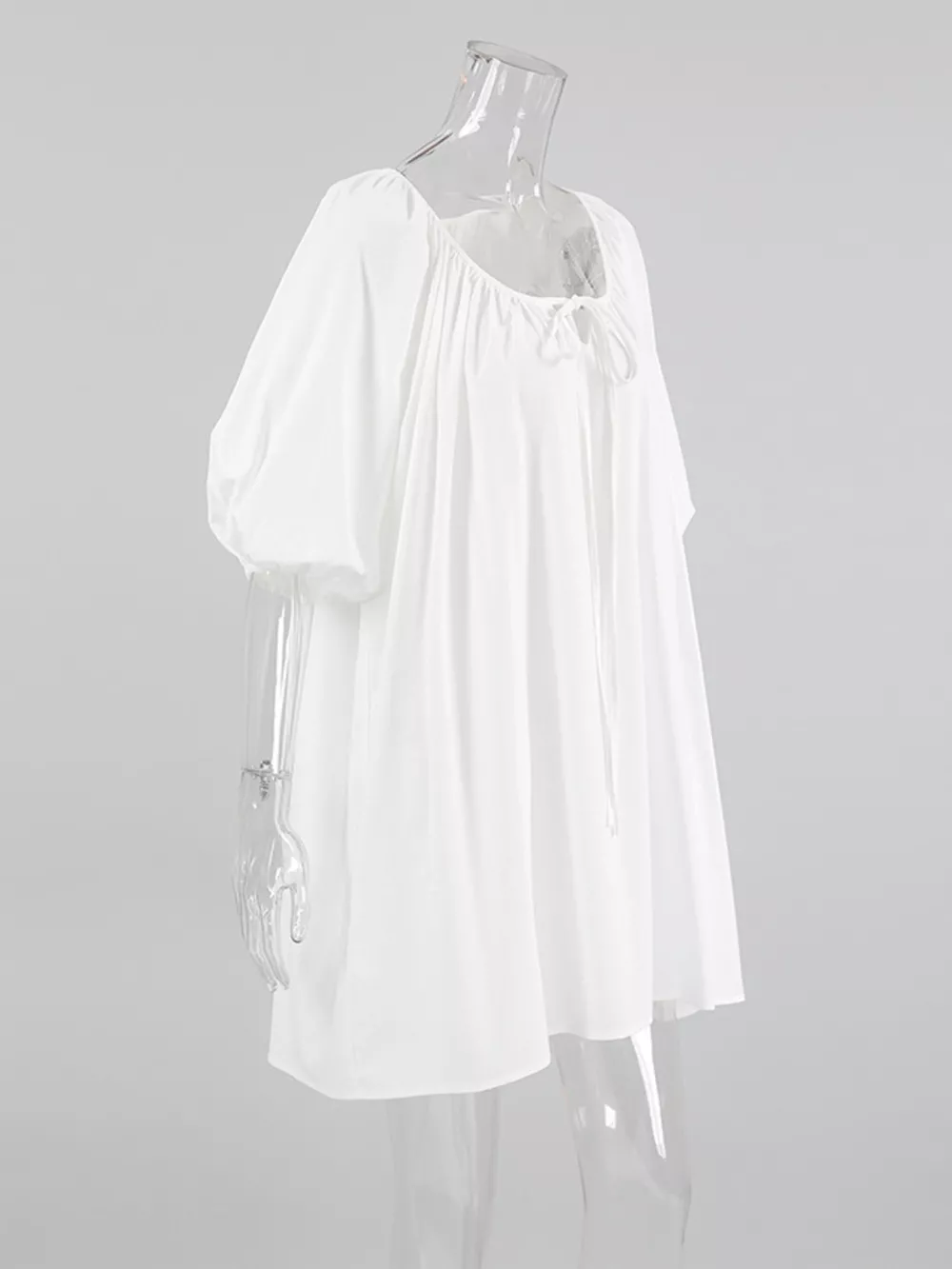 Tie Neck Puff Sleeve Lounge Dress, image 6