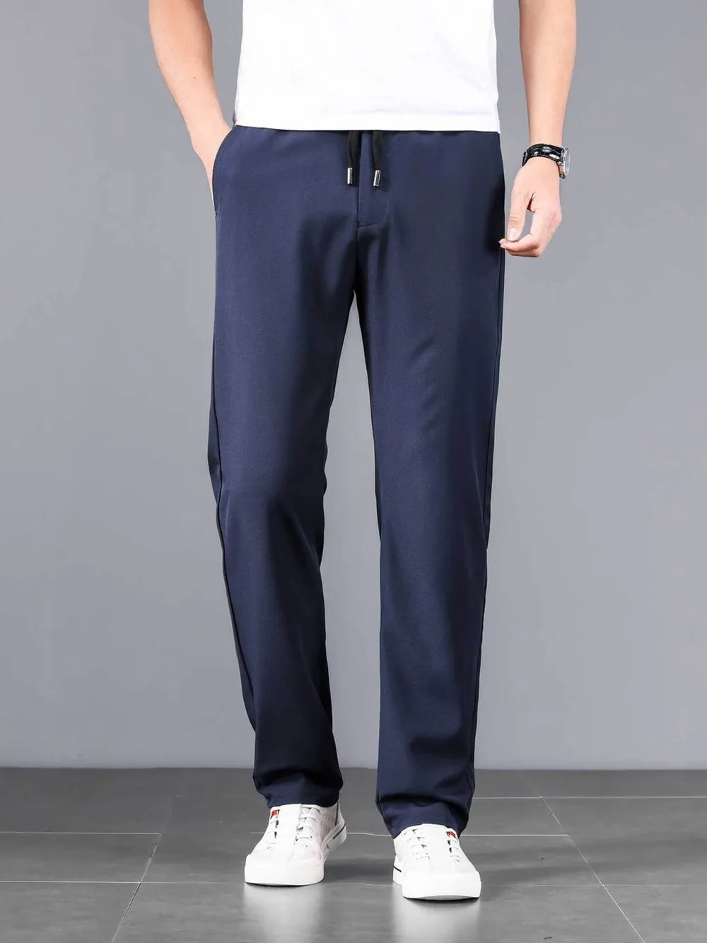 Men's Plus Size Casual Drawstring Straight-Leg Pants, image 2
