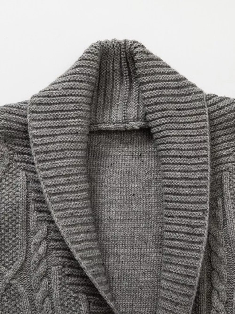 Men's Plus Size Speckled Cable Knit Shawl Collar Cardigan, image 8