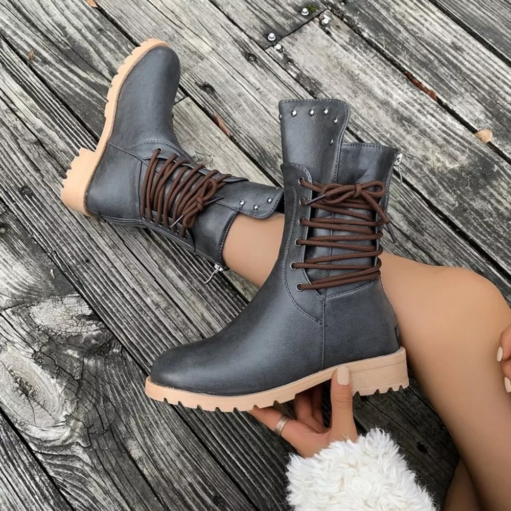 Lace Up Block Heels Boots, image 8