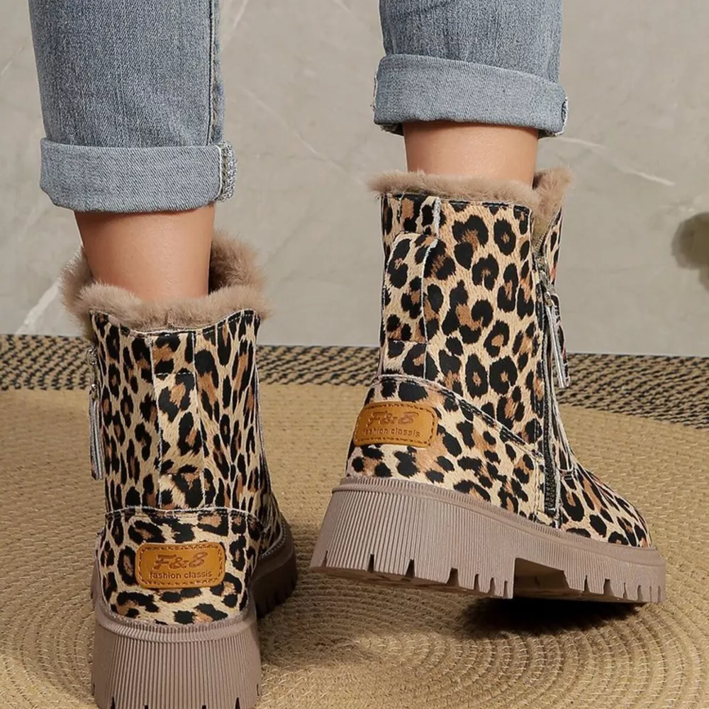 Leopard Print Fur Lined Ankle Boots, image 2