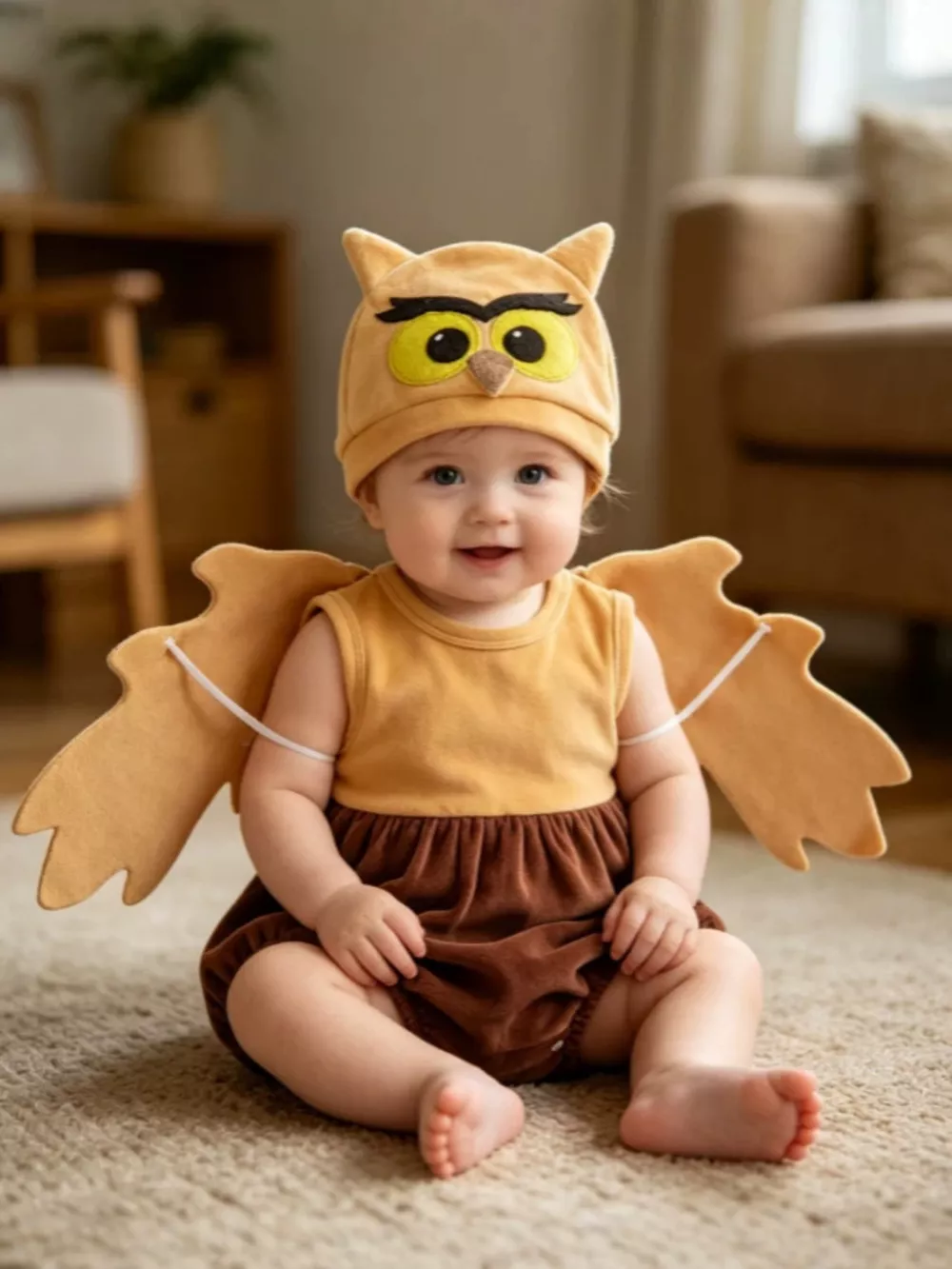 Children's Owl Wings Top and Bottom Set with Hat, image 2
