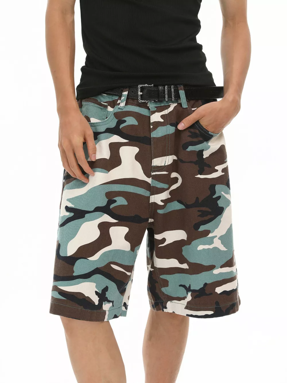 Men's Camouflage Denim Shorts, image 2