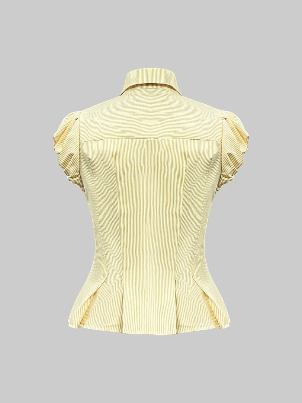 Striped Puff Sleeve Button-Up Shirt, image 4