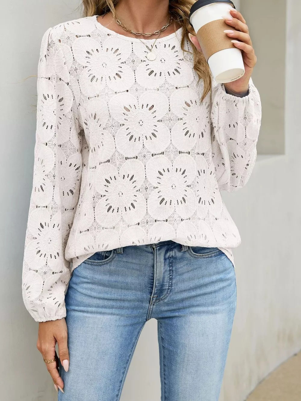 Floral Eyelet Lace Long Sleeve Blouse, image 20