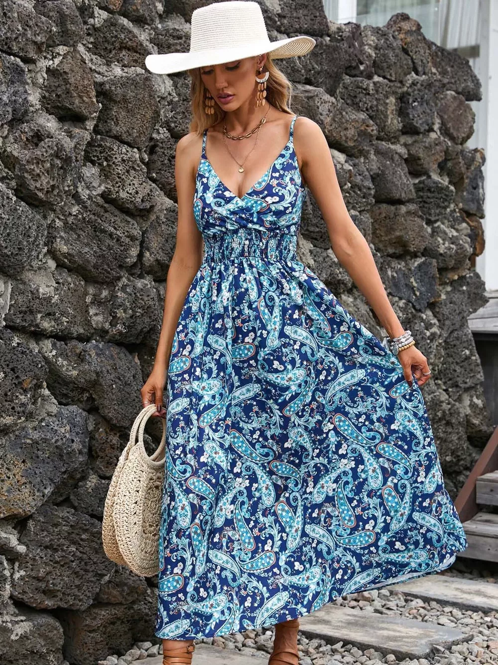 Paisley Print Spaghetti Strap Midi Dress, image 5