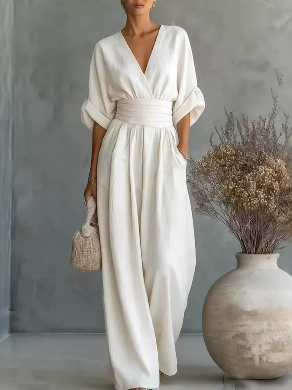 Full Size Half Sleeve Wide Leg Jumpsuit Plus Size, image 4
