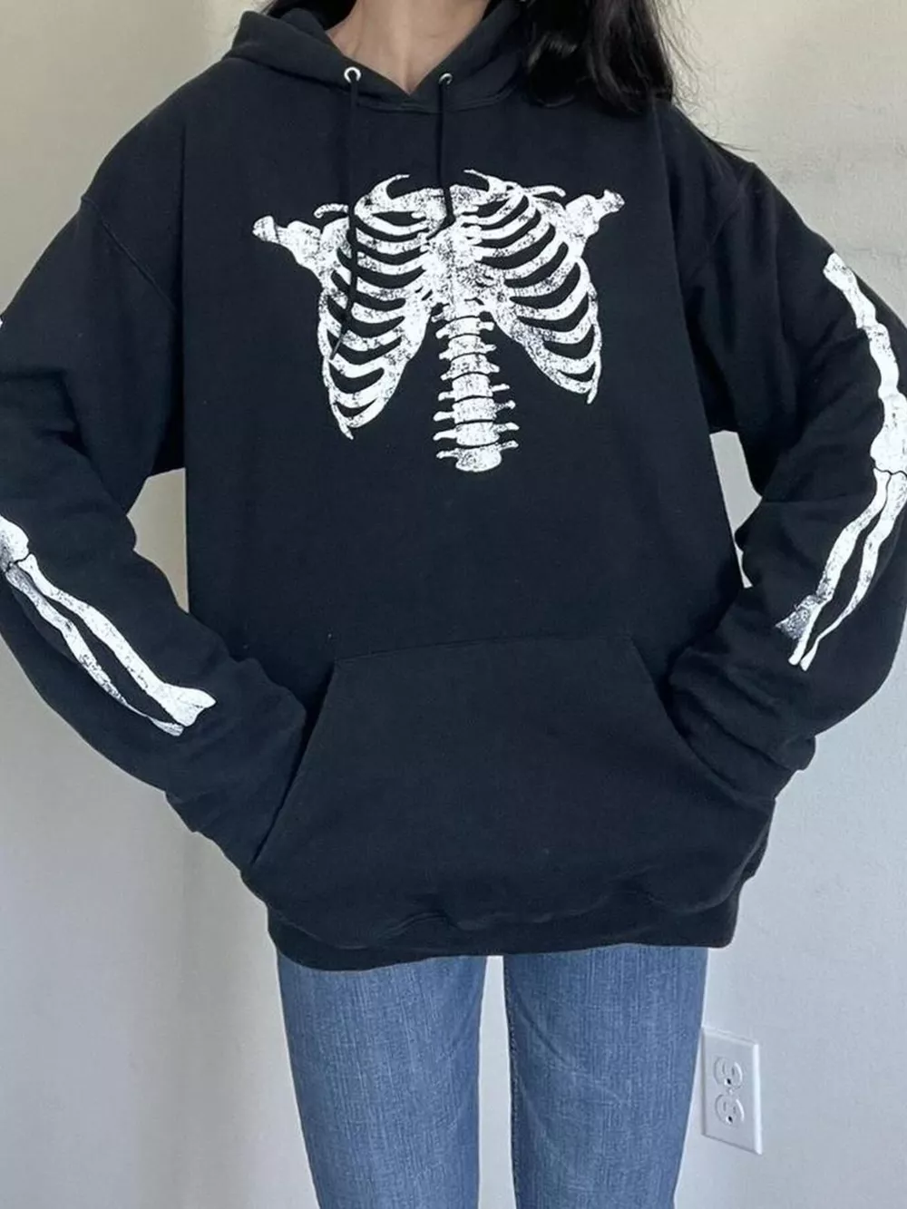 Drawstring Skeleton Long Sleeve Hoodie, image 2