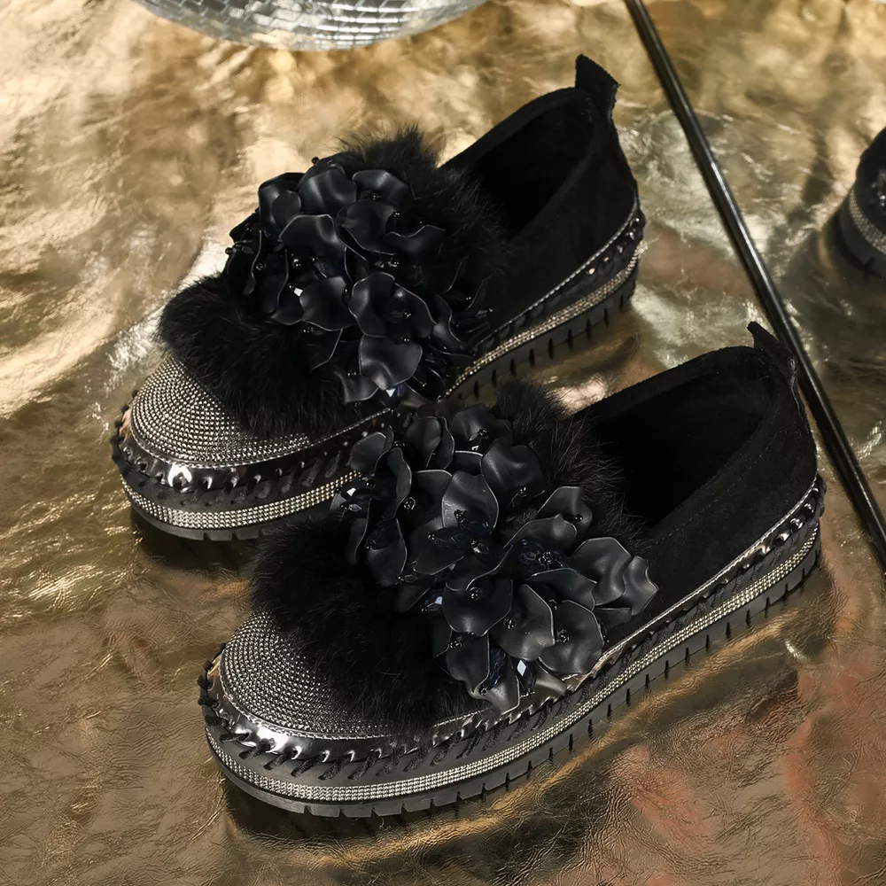 Fur-Trimmed Rhinestone Loafers, image 5