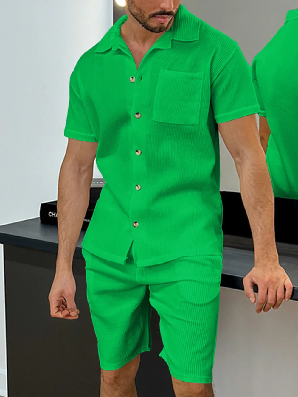Men's Full Size Button Up Top and Shorts Set Plus Size, image 4