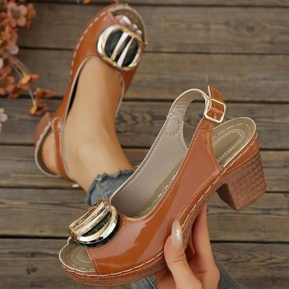 Peep Toe Block Heels Sandals, image 5