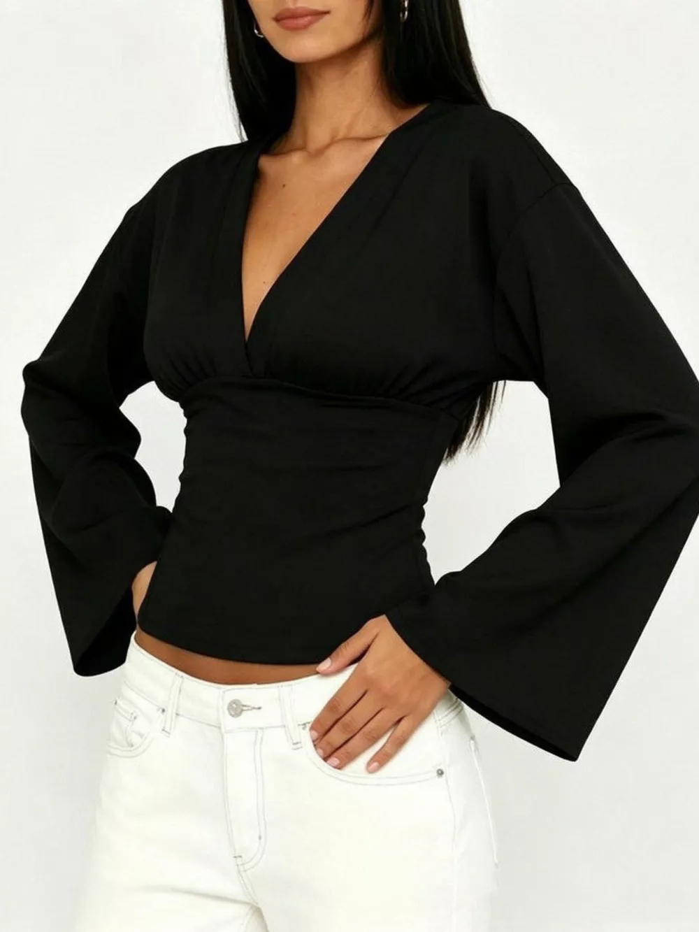 V-Neck Flare Sleeve Blouse, image 6