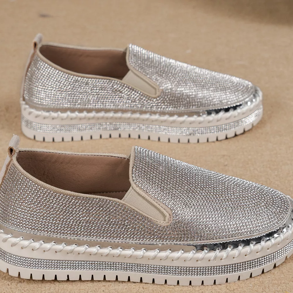 Rhinestone Round Toe Platform Loafers, image 4