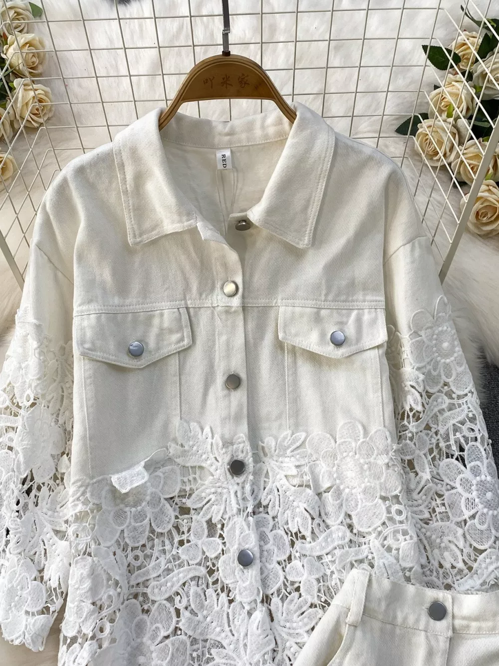 Lace Patchwork Shacket and Pants Set, image 19