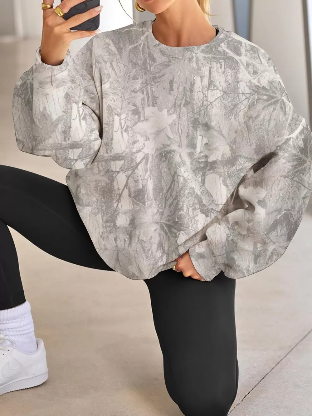 Oversized Printed Crew Neck Sweatshirt, image 4