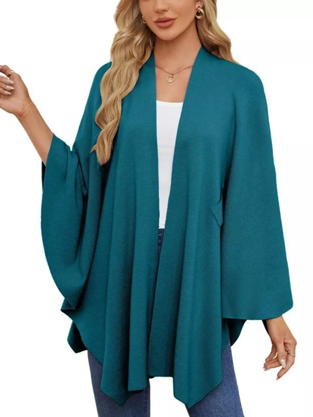 Solid Color Tie-Front Knit Cape Top, image 15