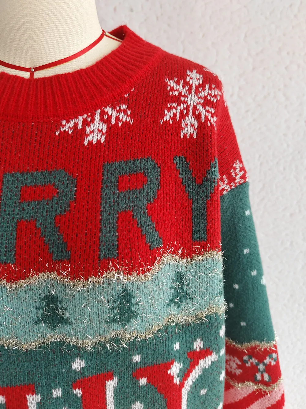 Christmas Letter Round Neck Long Sleeve Sweater, image 10