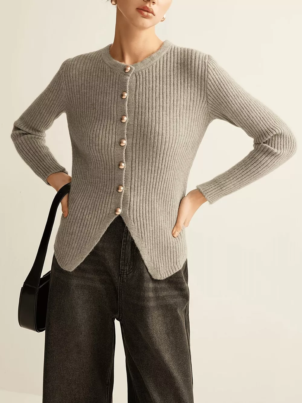 Ribbed Knit Button-Down Cardigan, image 7