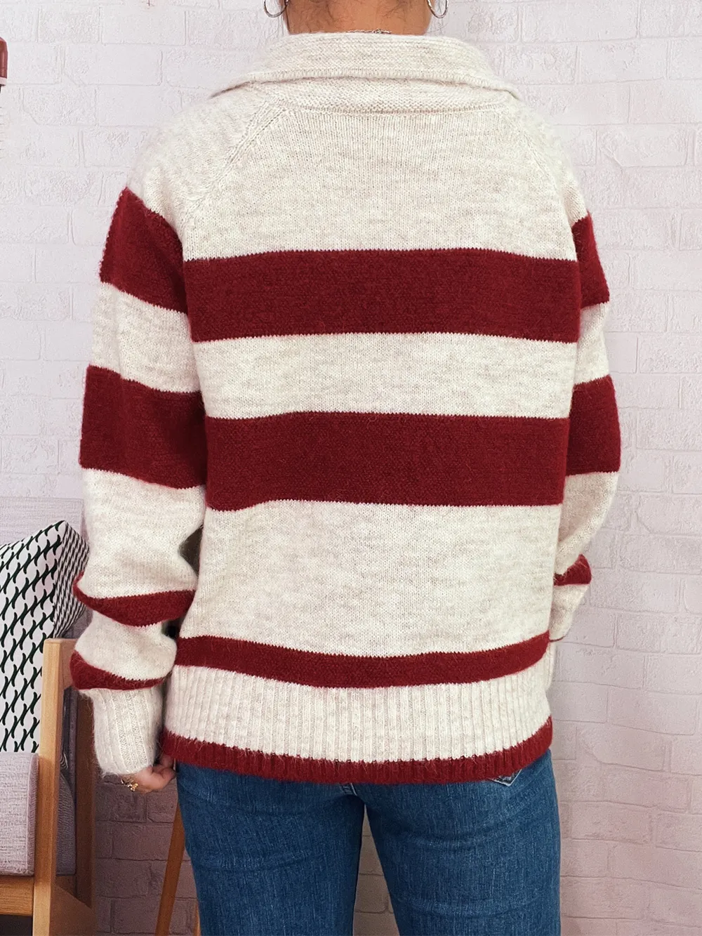 Striped Button-Up Cozy Cardigan, image 8