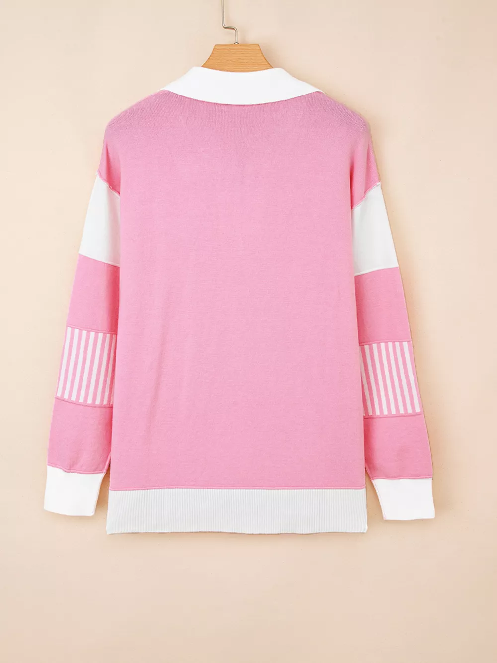 Contrasting Polo Collar Color Block Knit Drop Shoulder Sweater, image 4