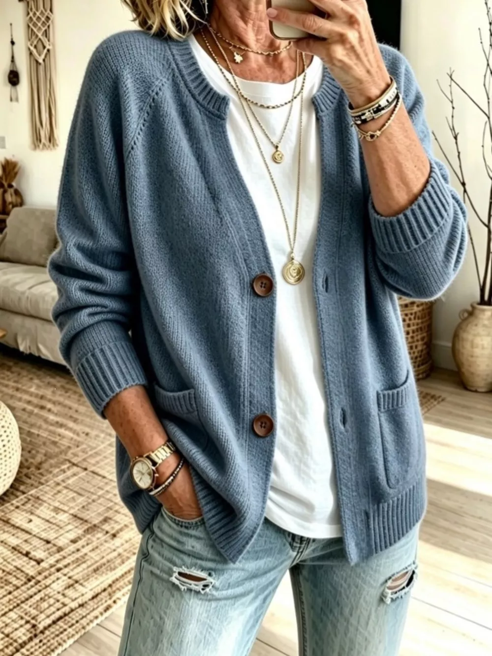 Full Size Button Up Raglan Sleeve Cardigan Plus Size, image 16
