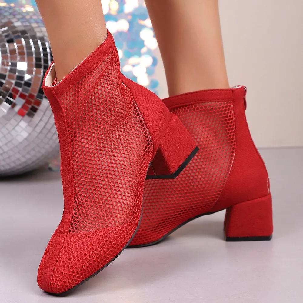 Mesh Block Heel Boots, image 3