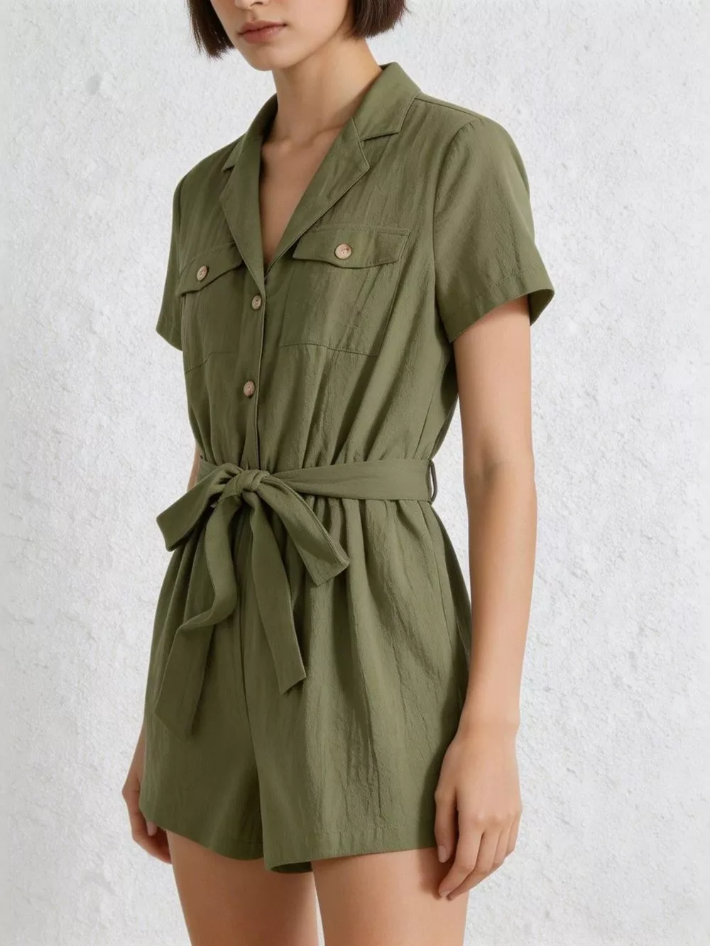 Tie Waist Short Sleeve Romper, image 2