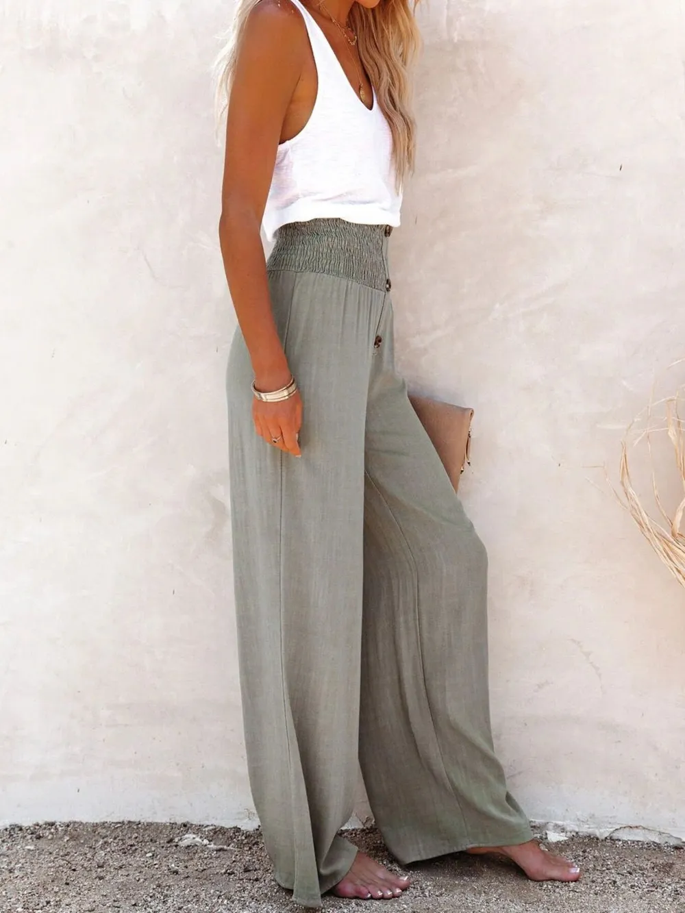 Full Size High-Waisted Textured Wide Leg Pants Plus Size, image 9