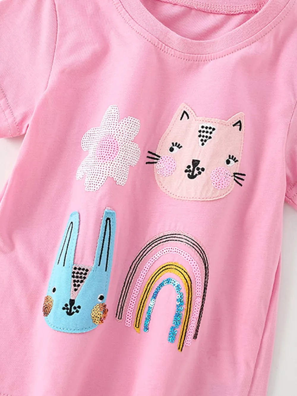 Children's Cute Cartoon Applique Short Sleeve T-Shirt, image 2