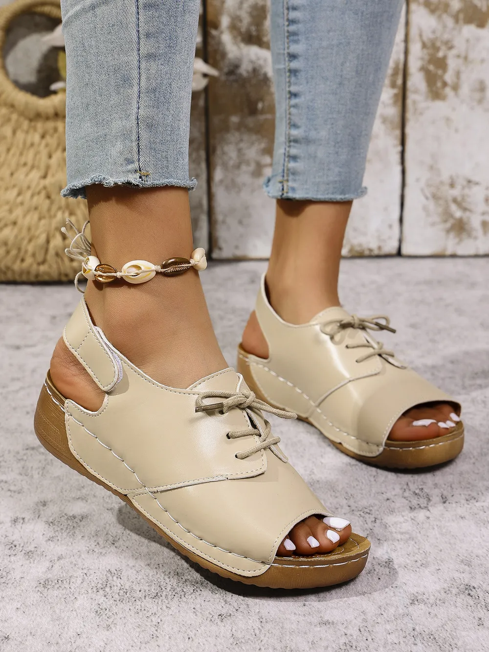 Casual Peep Toe Lace-up Comfort Sandals, image 4