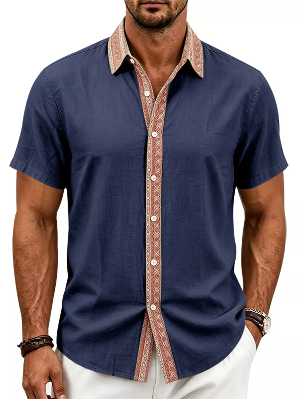 Men's Full Size Casual Short Sleeve Linen Shirt Plus Size, image 6
