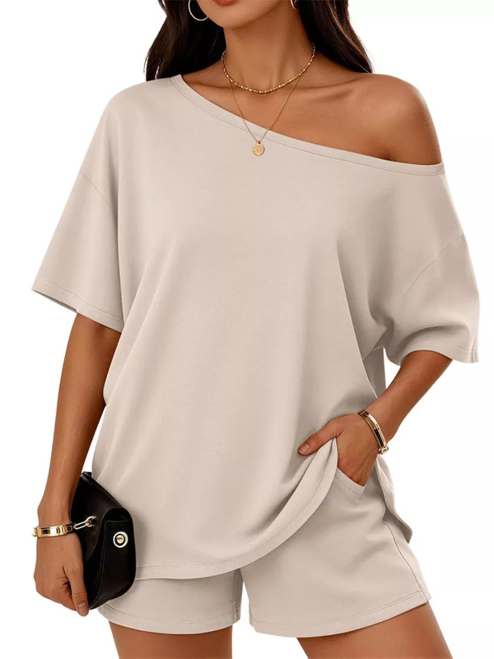 One-Shoulder Short Sleeve Top and Shorts Set, image 16
