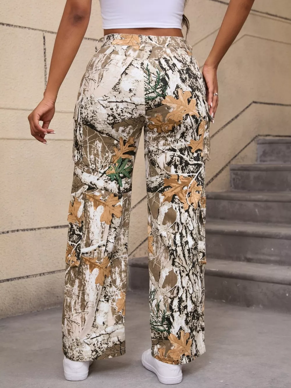 High-Waisted Camouflage Print Cargo Pants, image 8