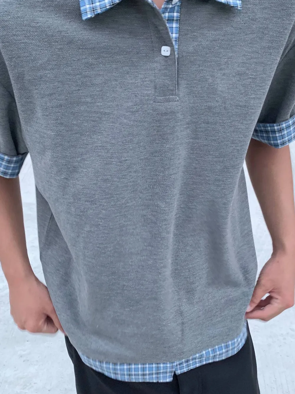 Men's Casual Polo Shirt with Plaid Collar, image 3