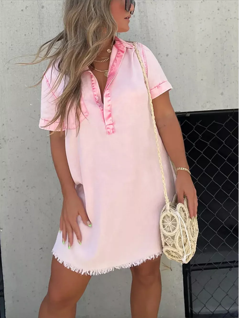Full Size Raw Hem Short Sleeve Dress Plus Size, image 3