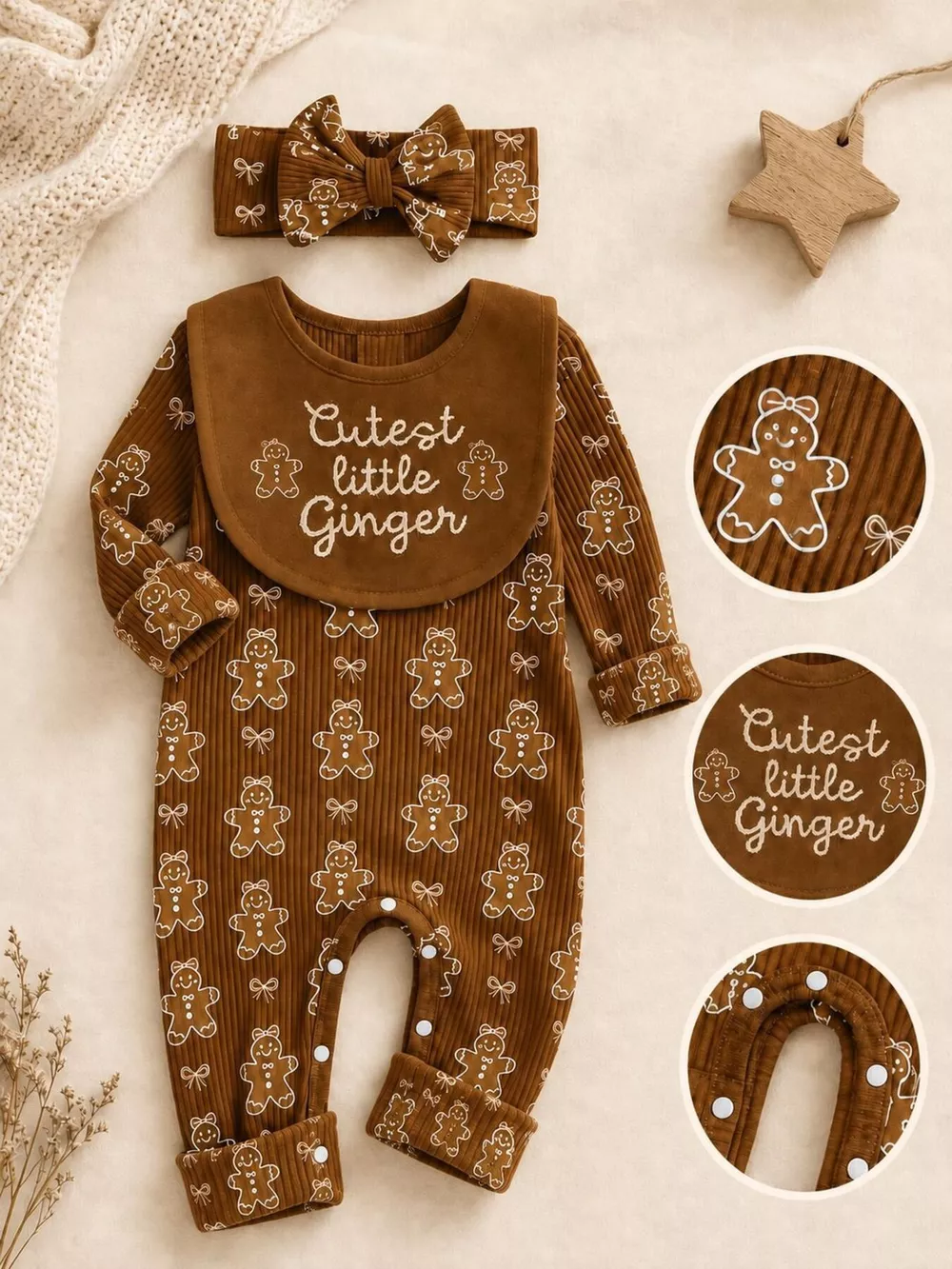 Children's Gingerbread Print Jumpsuit with Headband, image 4