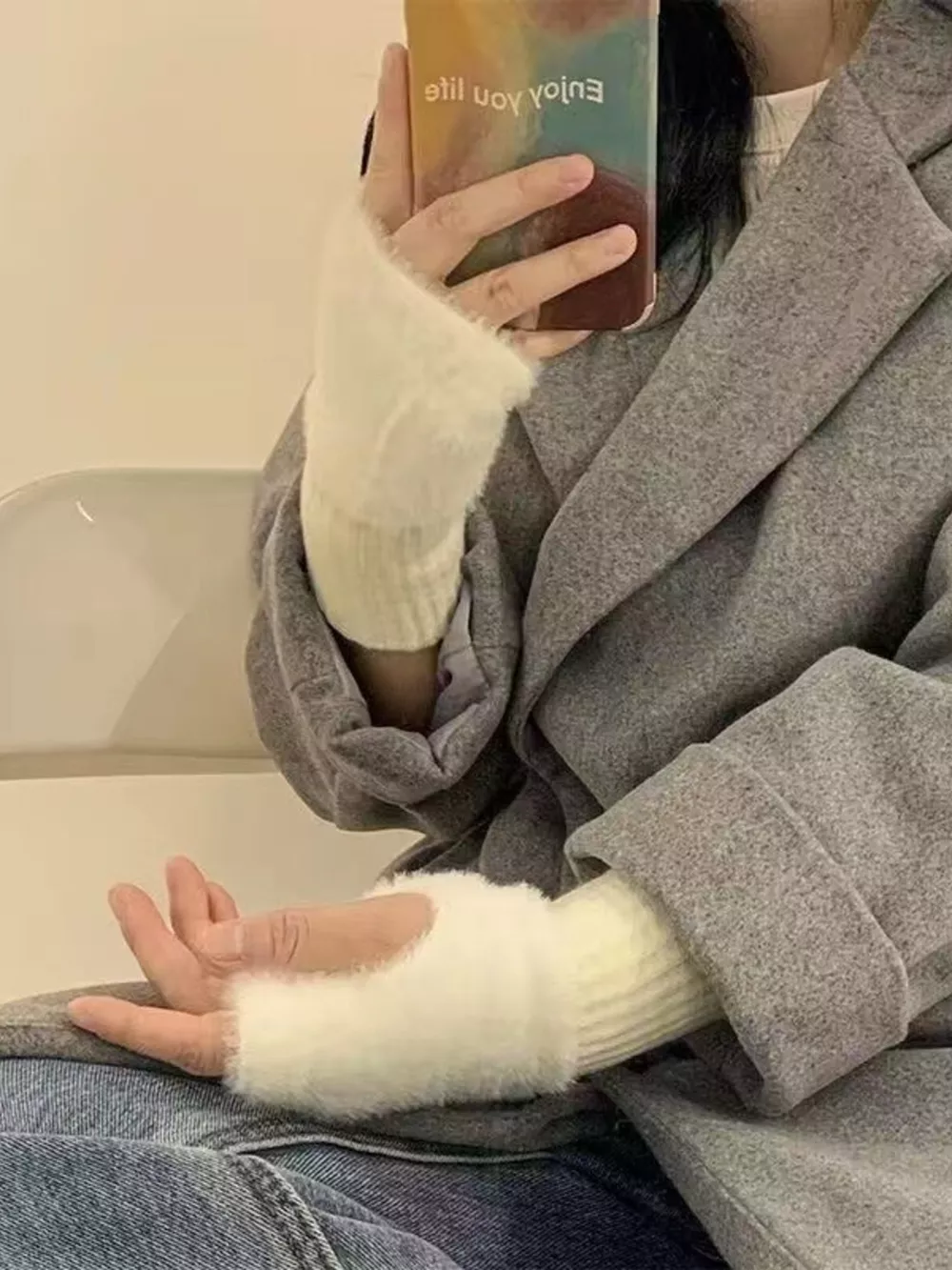 Fuzzy Cuff Fingerless Gloves, image 4