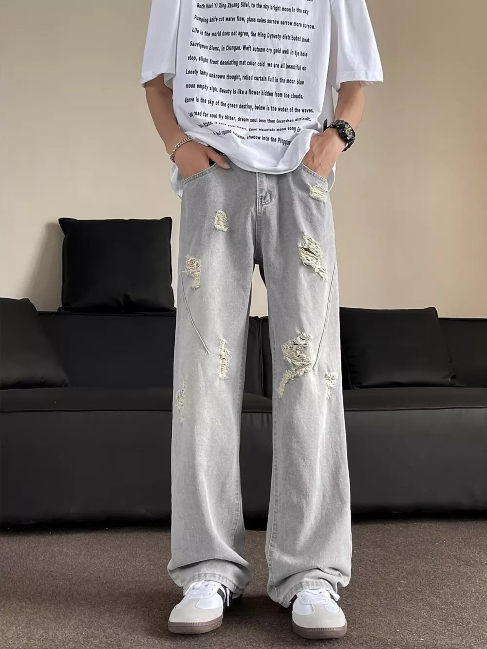 Men's Full Size Distressed Wide Leg Jeans Plus Size, image 2
