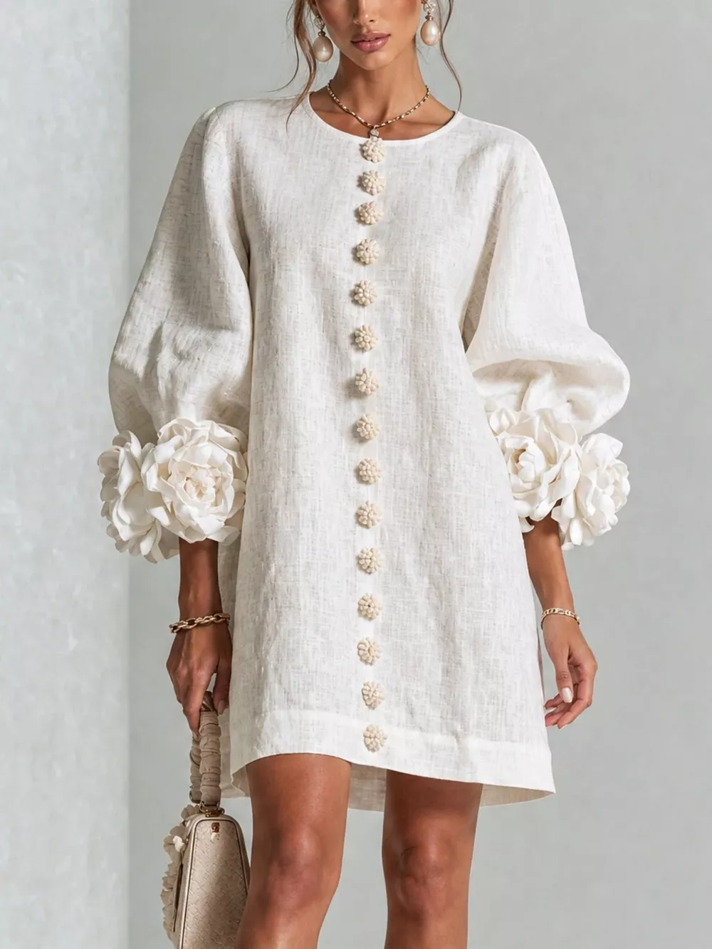 3D Floral 3/4 Sleeve Mini Dress, image 3