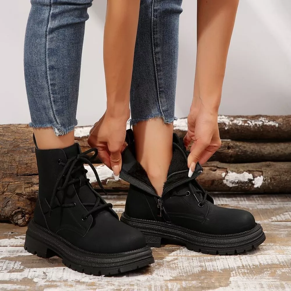 Round Toe Lace Up Platform Boots, image 3