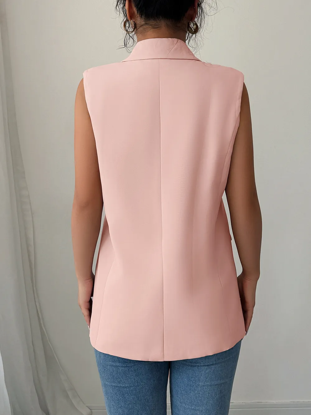 One Button V-Neck Blazer Vest Coat, image 11