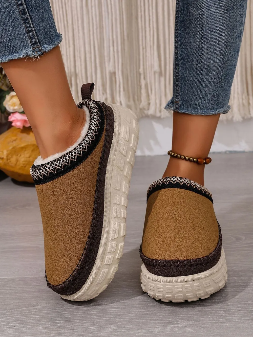 Embroidered Trim Round Toe Platform Boots, image 10